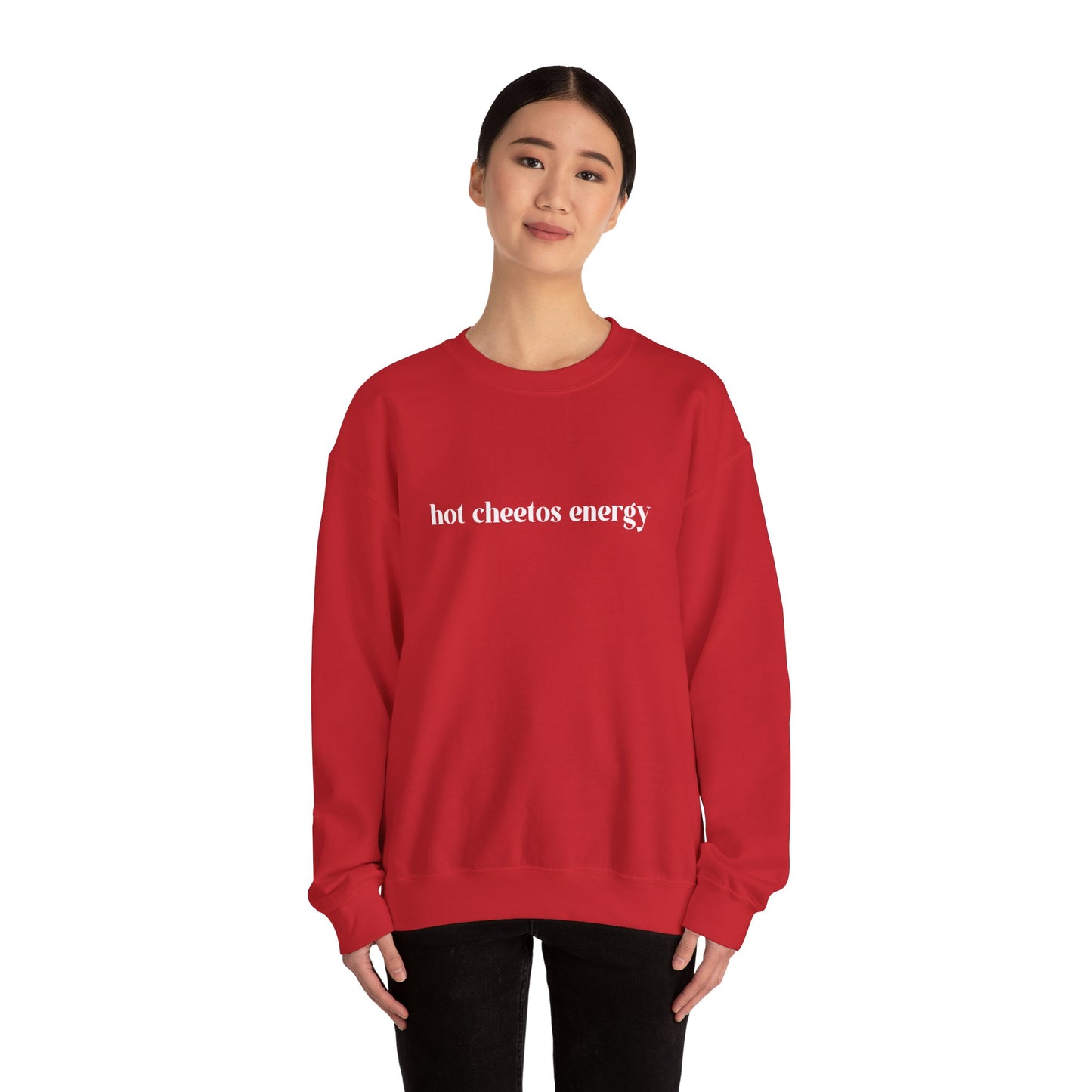 Hot Cheetos Energy Sweatshirt, Unisex Crewneck Pullover, Casual Everyday Wear, Funny Gift for Food Lovers, Spirit Day Apparel