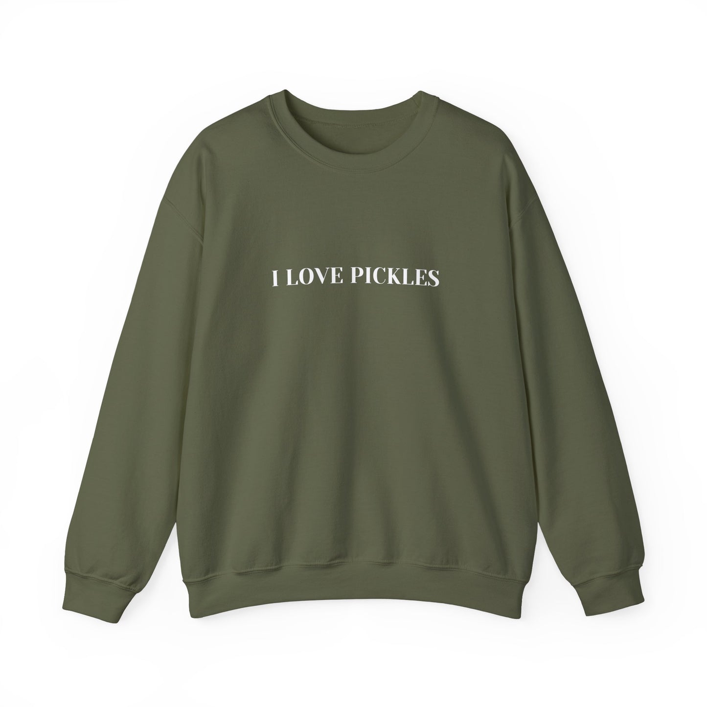 I Love Pickles Crewneck Sweatshirt, Green Unisex Sweater, Pickle Lover Gift, Funny Foodie Jumper, Pickle Fans Apparel, Food Pun Pullover