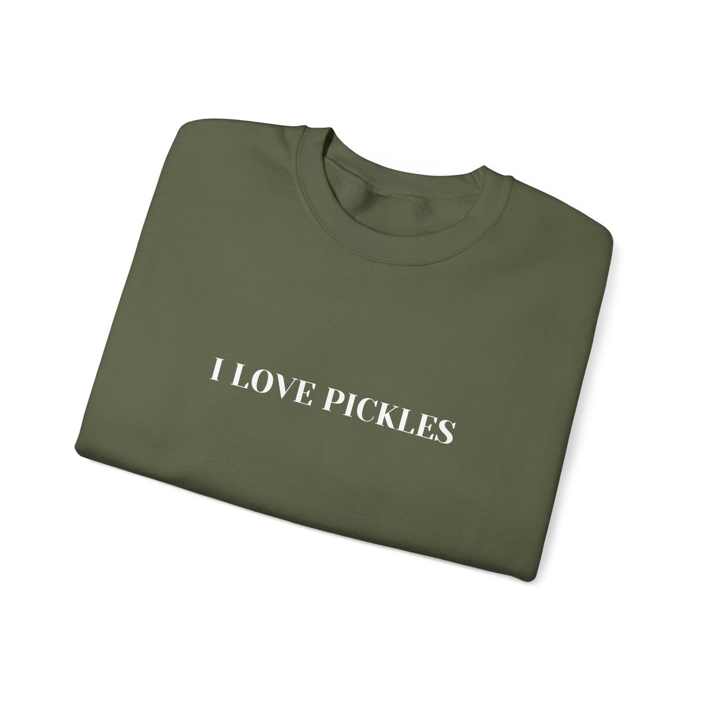 I Love Pickles Crewneck Sweatshirt, Green Unisex Sweater, Pickle Lover Gift, Funny Foodie Jumper, Pickle Fans Apparel, Food Pun Pullover