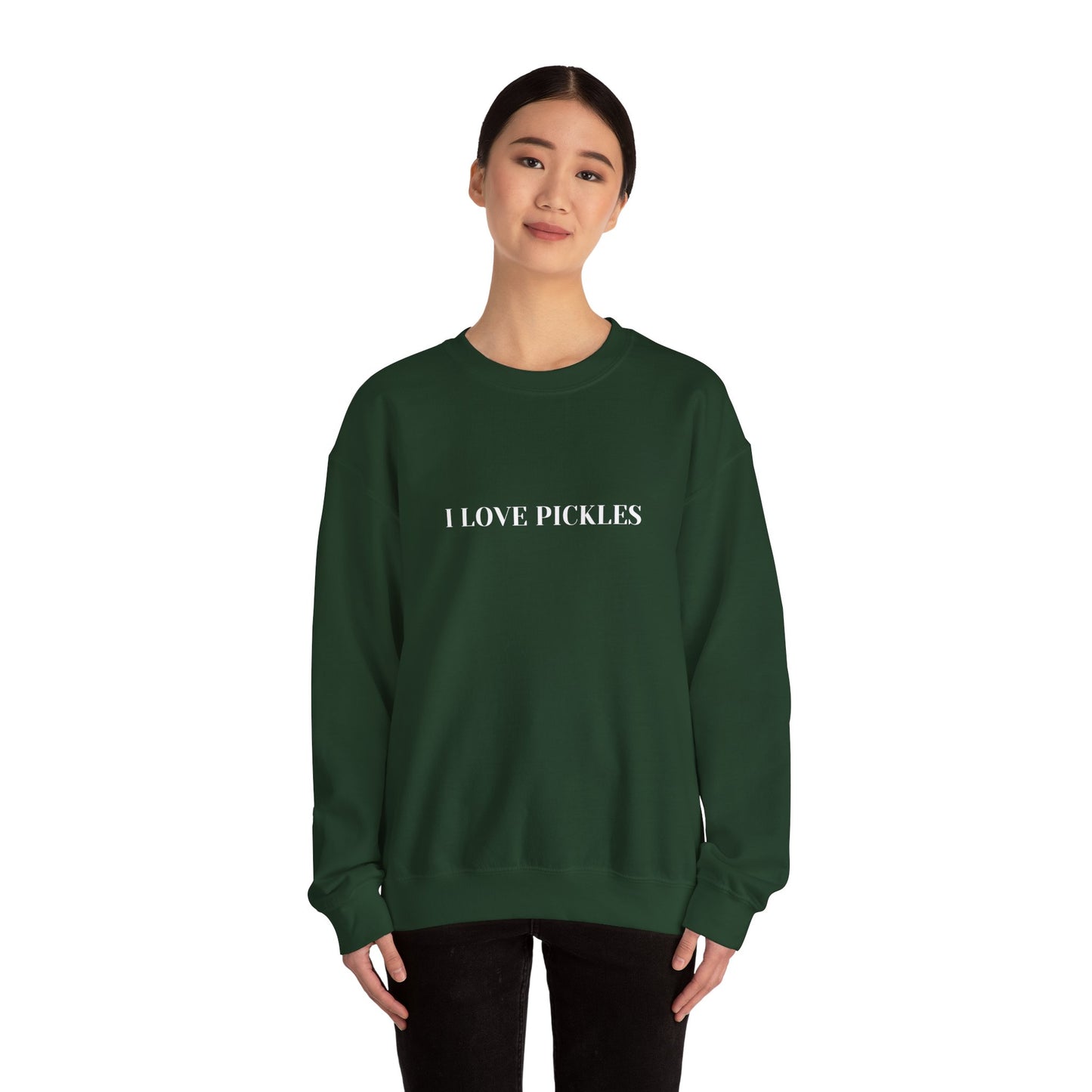 I Love Pickles Crewneck Sweatshirt, Green Unisex Sweater, Pickle Lover Gift, Funny Foodie Jumper, Pickle Fans Apparel, Food Pun Pullover