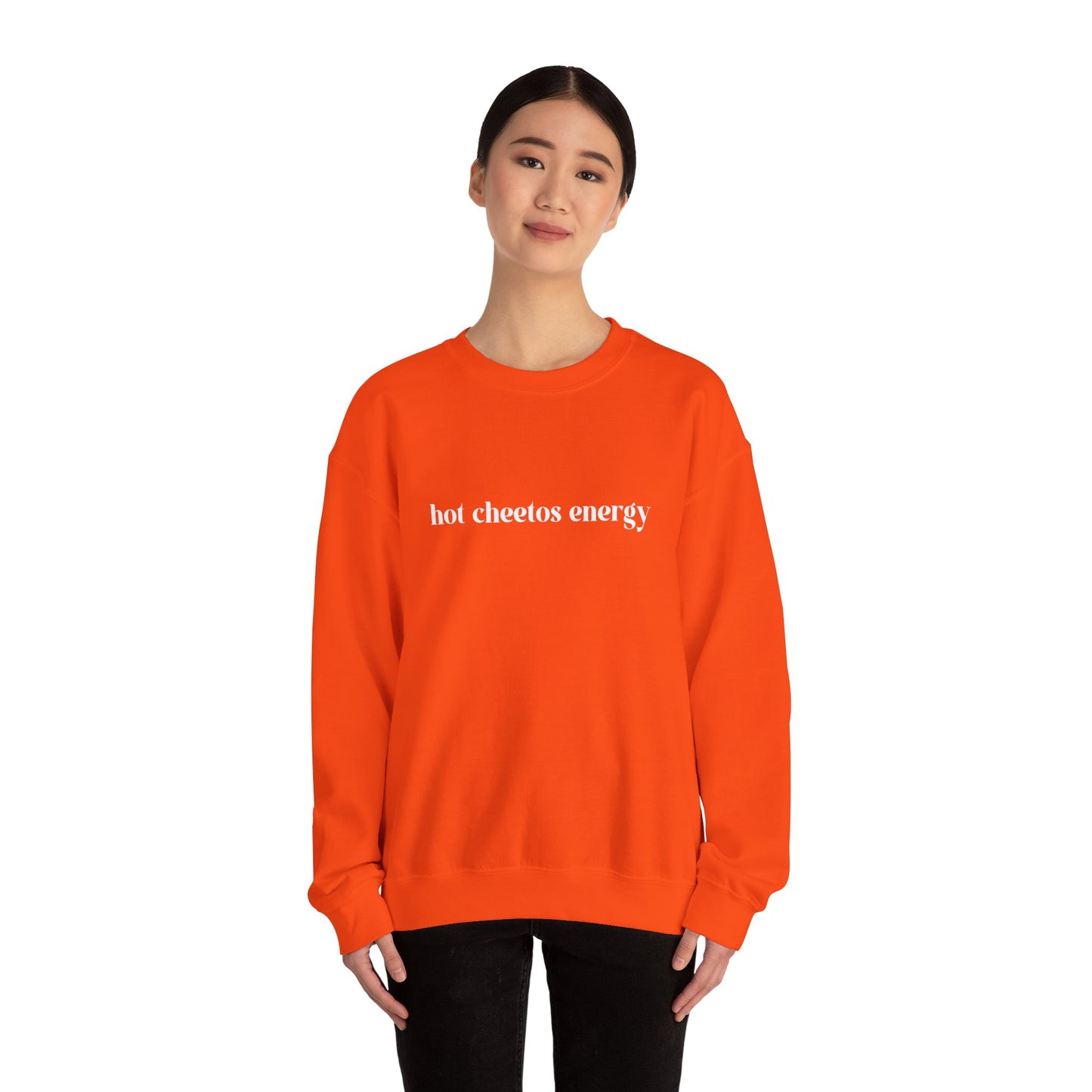 Hot Cheetos Energy Sweatshirt, Unisex Crewneck Pullover, Casual Everyday Wear, Funny Gift for Food Lovers, Spirit Day Apparel