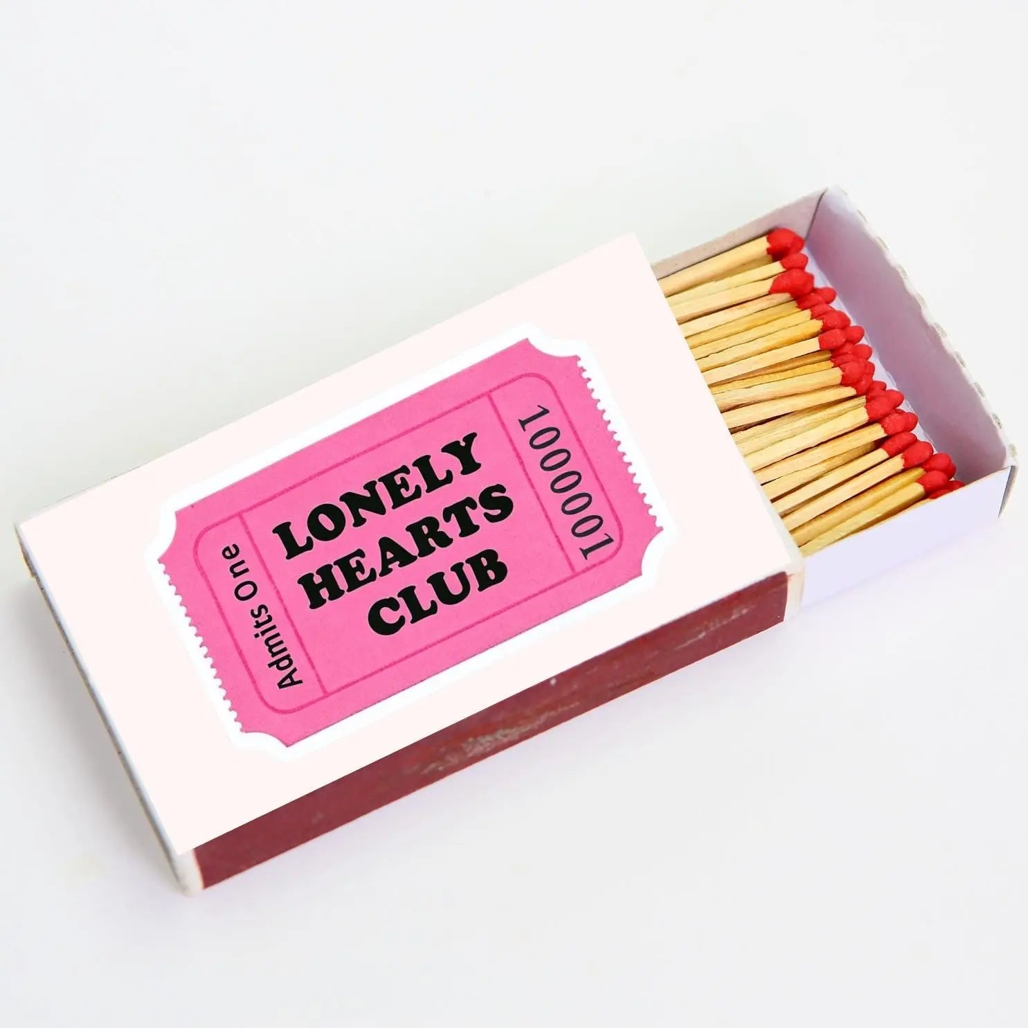 Lonely Hearts Club Matchboxes Fun Pink Ticket Design, Unique Wedding and Party Favors, Quirky Gifts for Events & Decor Twentynine Luxury