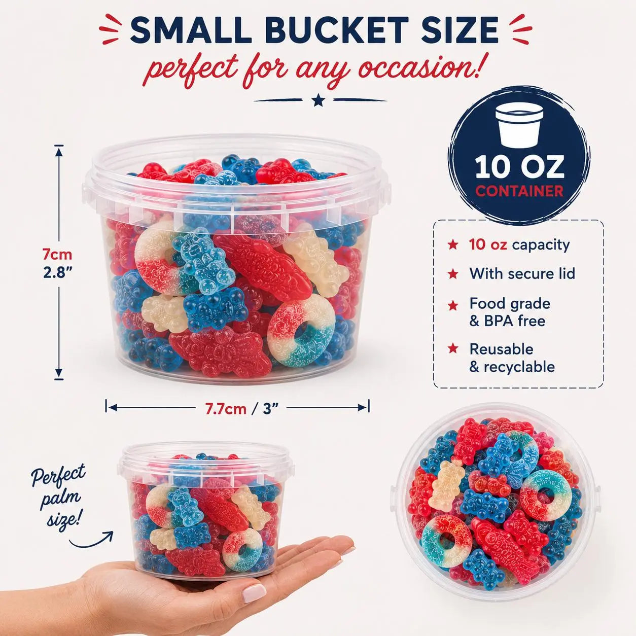 4th of July Candy Buckets Patriotic Party Favors Red White & Blue Candy Mix Party in the USA Favor Buckets BBQ Party Treats Twentynine Luxury