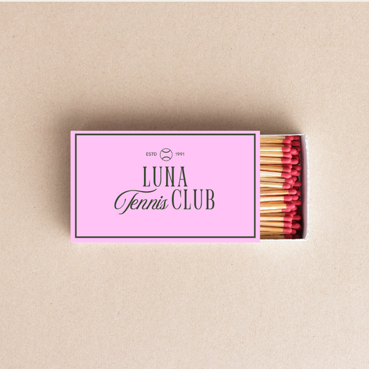 Custom Tennis Club Matchboxes Personalized Matchbox Favors Tennis Theme Wedding, Party, Event Decor Two Color Options