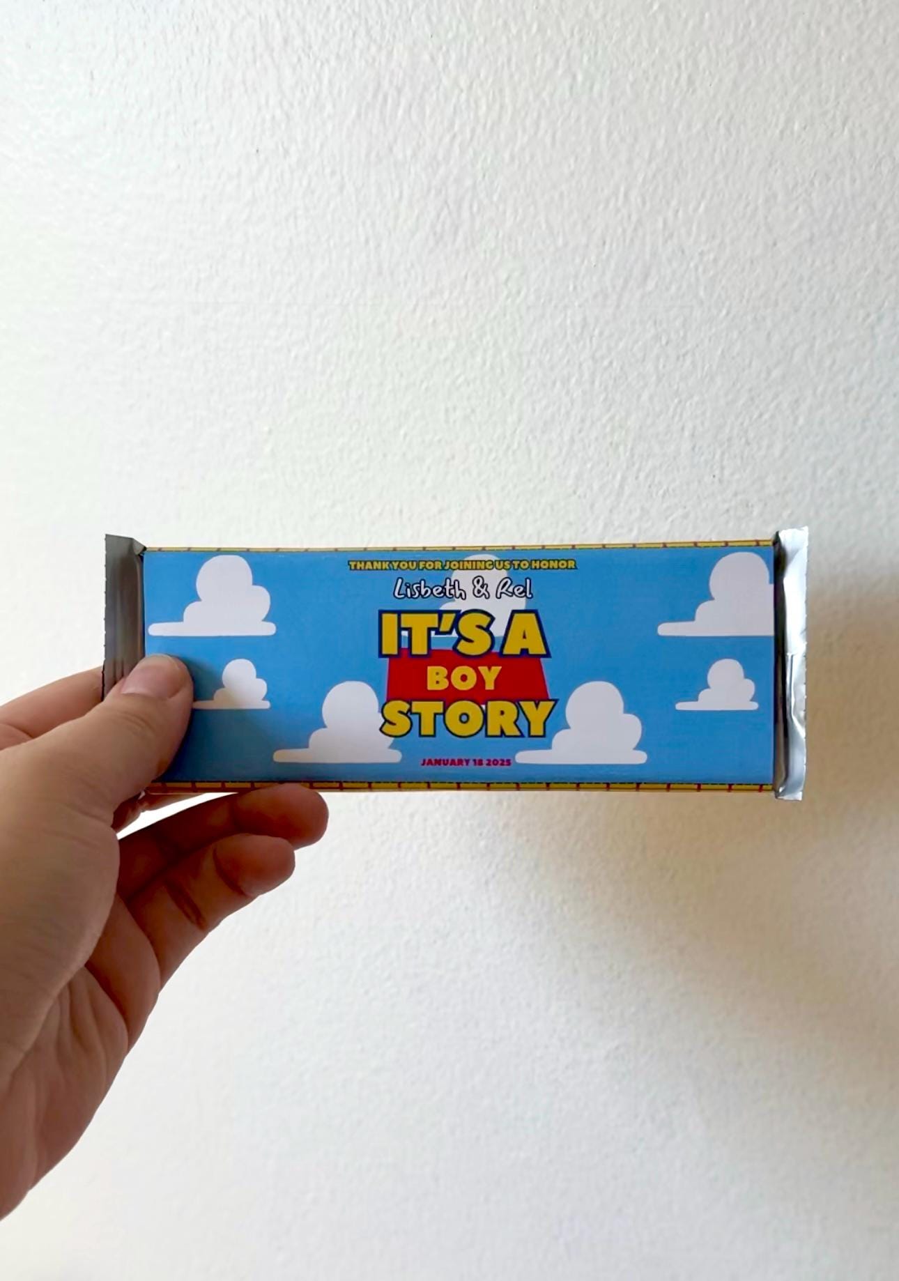 It’s a Boy Story Chocolate Bar Wrapper Digital Download Toy-Inspired Baby Shower Favor Editable Candy Wrapper Template for Baby Boy Shower Twentynine Luxury