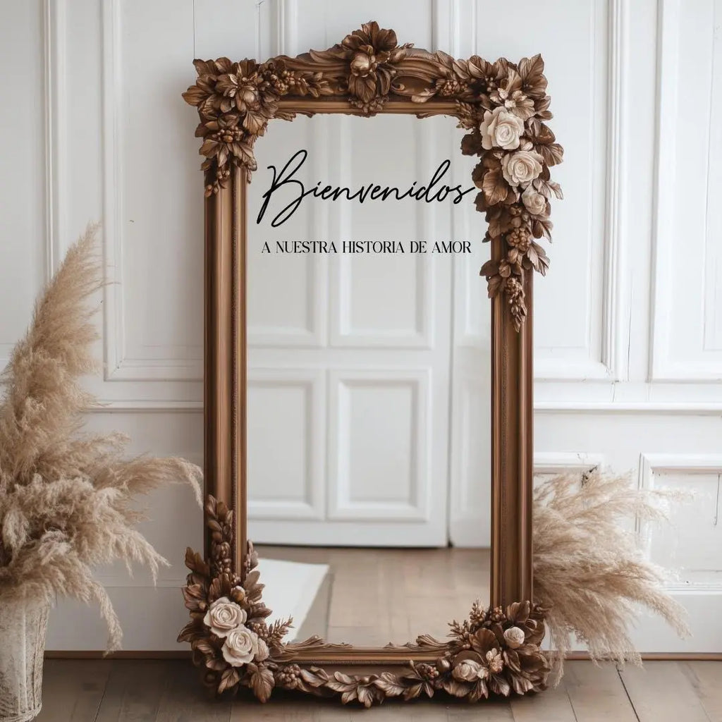 Bienvenidos A Nuestra Boda Mirror Decal Bilingual Wedding Welcome Sign Vinyl Sticker Spanish English Wedding Mirror Label Black or White Twentynine Luxury