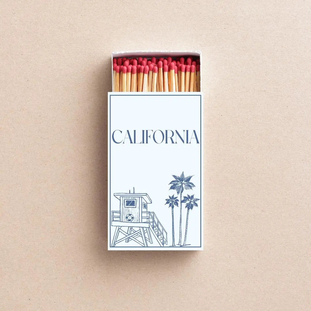 California Matchboxes Custom Beach Themed Party Favors Palm Tree Lifeguard Tower Design Los Angeles Newport Beach Options Twentynine Luxury