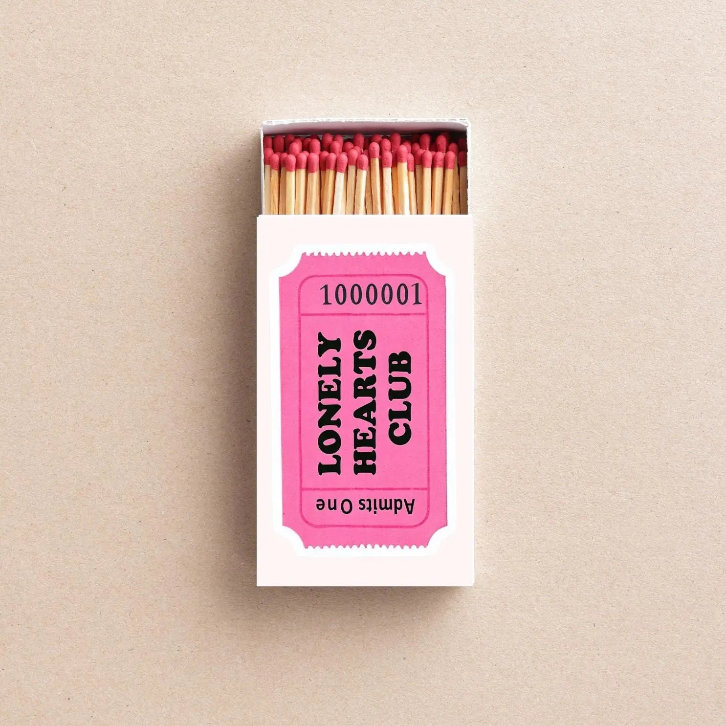 Lonely Hearts Club Matchboxes Fun Pink Ticket Design, Unique Wedding and Party Favors, Quirky Gifts for Events & Decor Twentynine Luxury