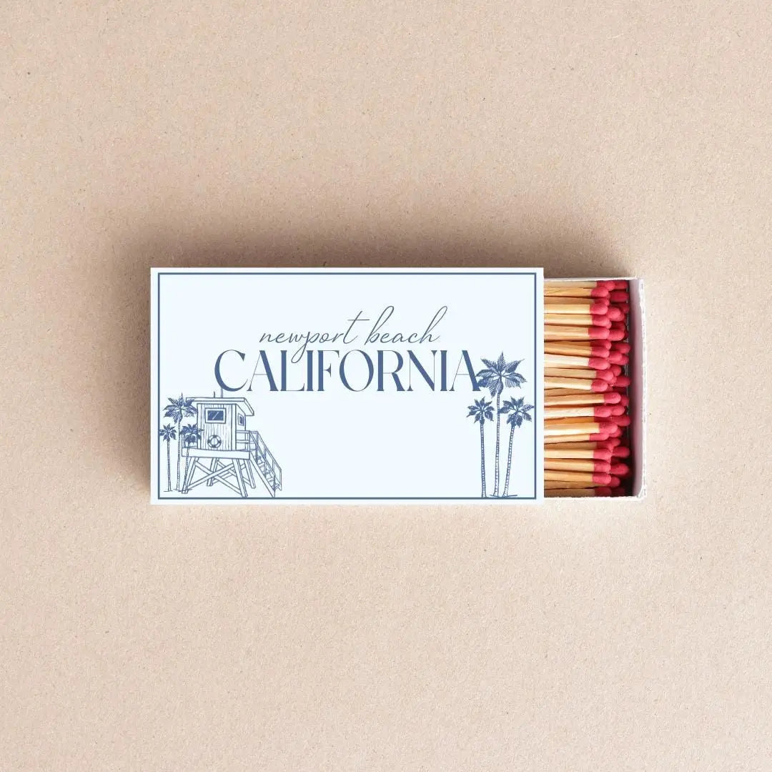 California Matchboxes Custom Beach Themed Party Favors Palm Tree Lifeguard Tower Design Los Angeles Newport Beach Options Twentynine Luxury