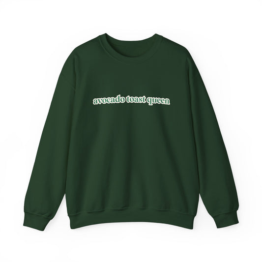 Avocado Toast Queen Sweatshirt, Cozy Unisex Crewneck for Food Lovers, Casual Outfit, Gift for Her, Brunch Attire, Spring Vibes