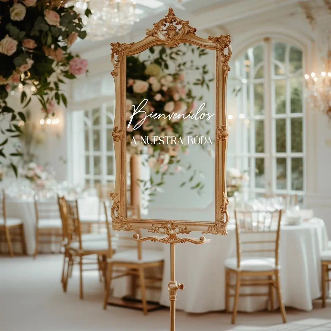 Bienvenidos A Nuestra Boda Mirror Decal Bilingual Wedding Welcome Sign Vinyl Sticker Spanish English Wedding Mirror Label Black or White Twentynine Luxury