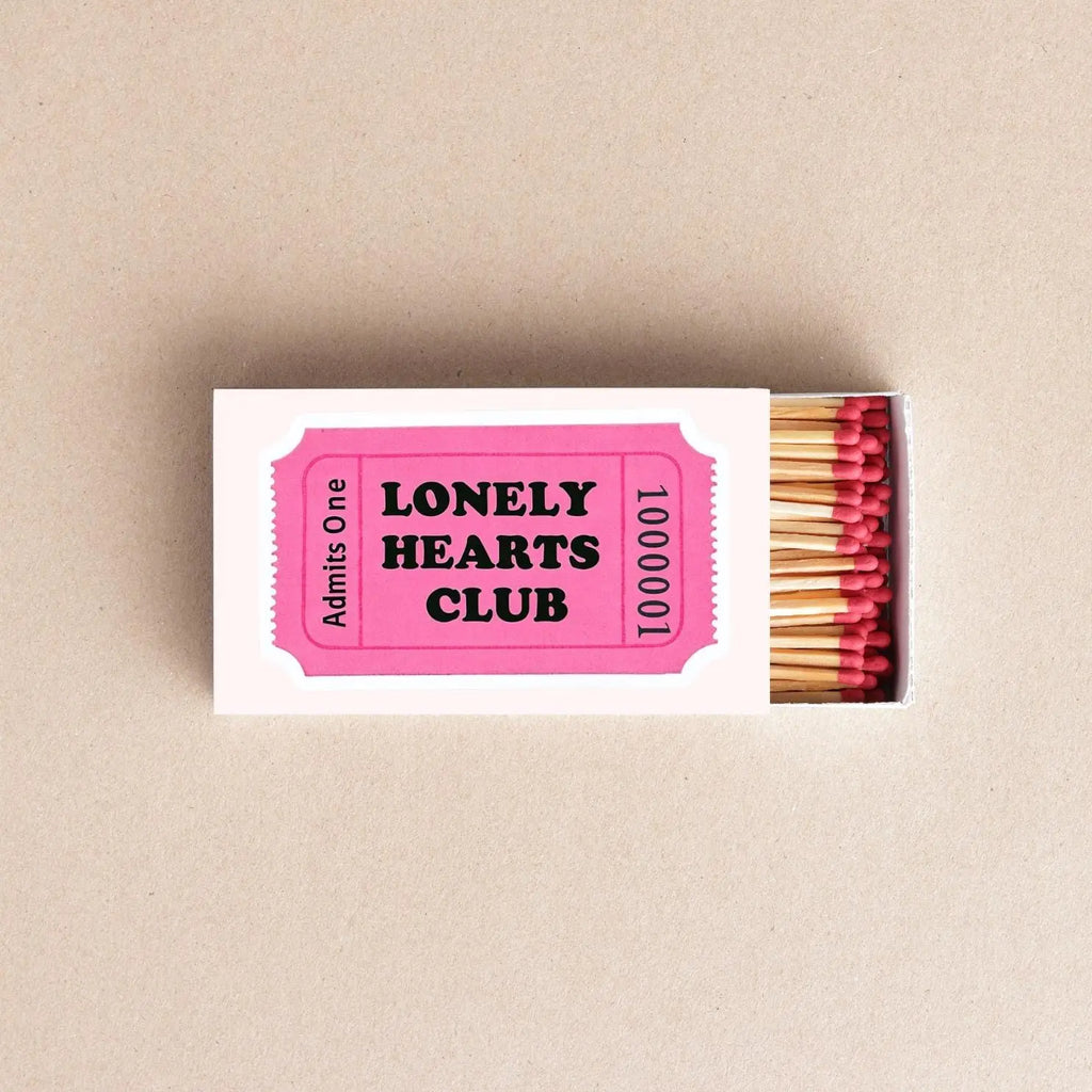 Lonely Hearts Club Matchboxes Fun Pink Ticket Design, Unique Wedding and Party Favors, Quirky Gifts for Events & Decor Twentynine Luxury