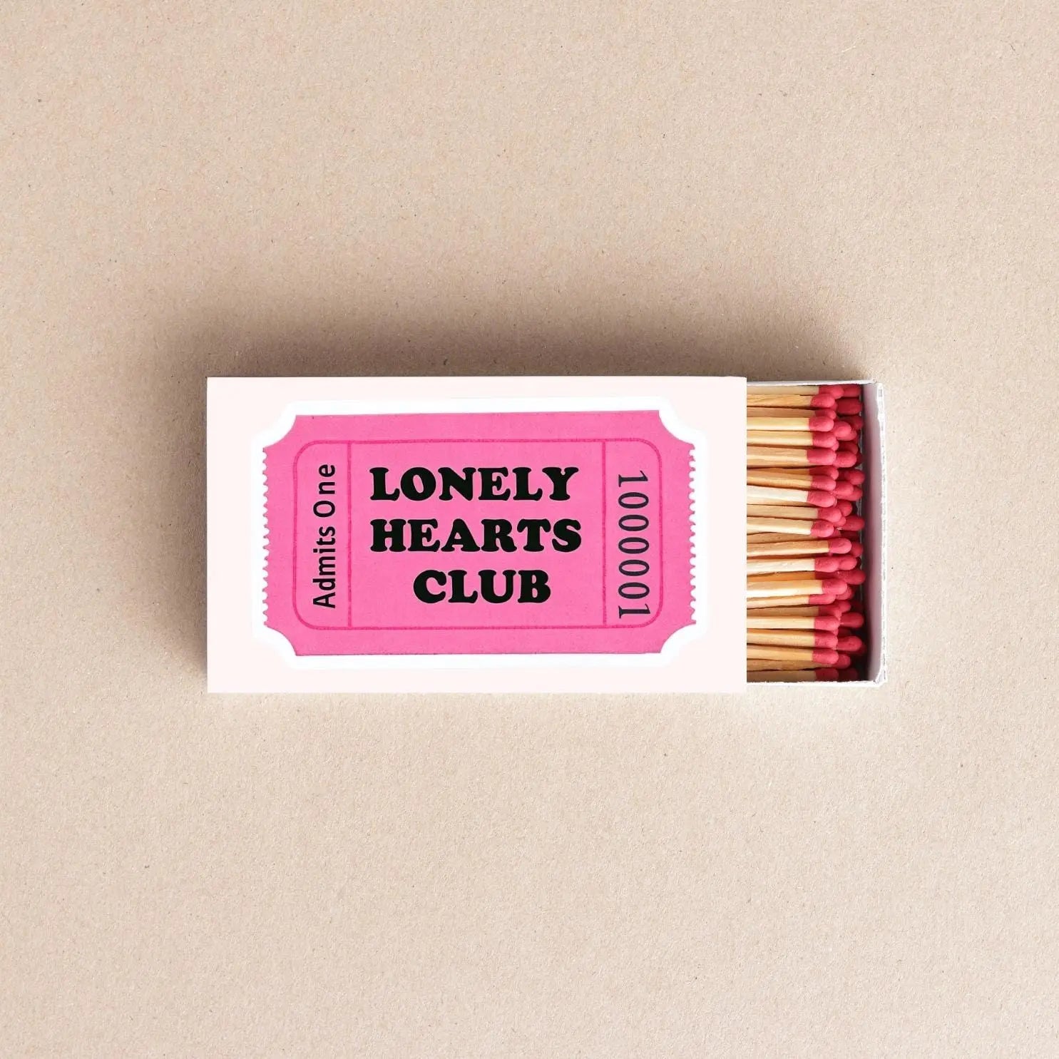Lonely Hearts Club Matchboxes Fun Pink Ticket Design, Unique Wedding and Party Favors, Quirky Gifts for Events & Decor Twentynine Luxury