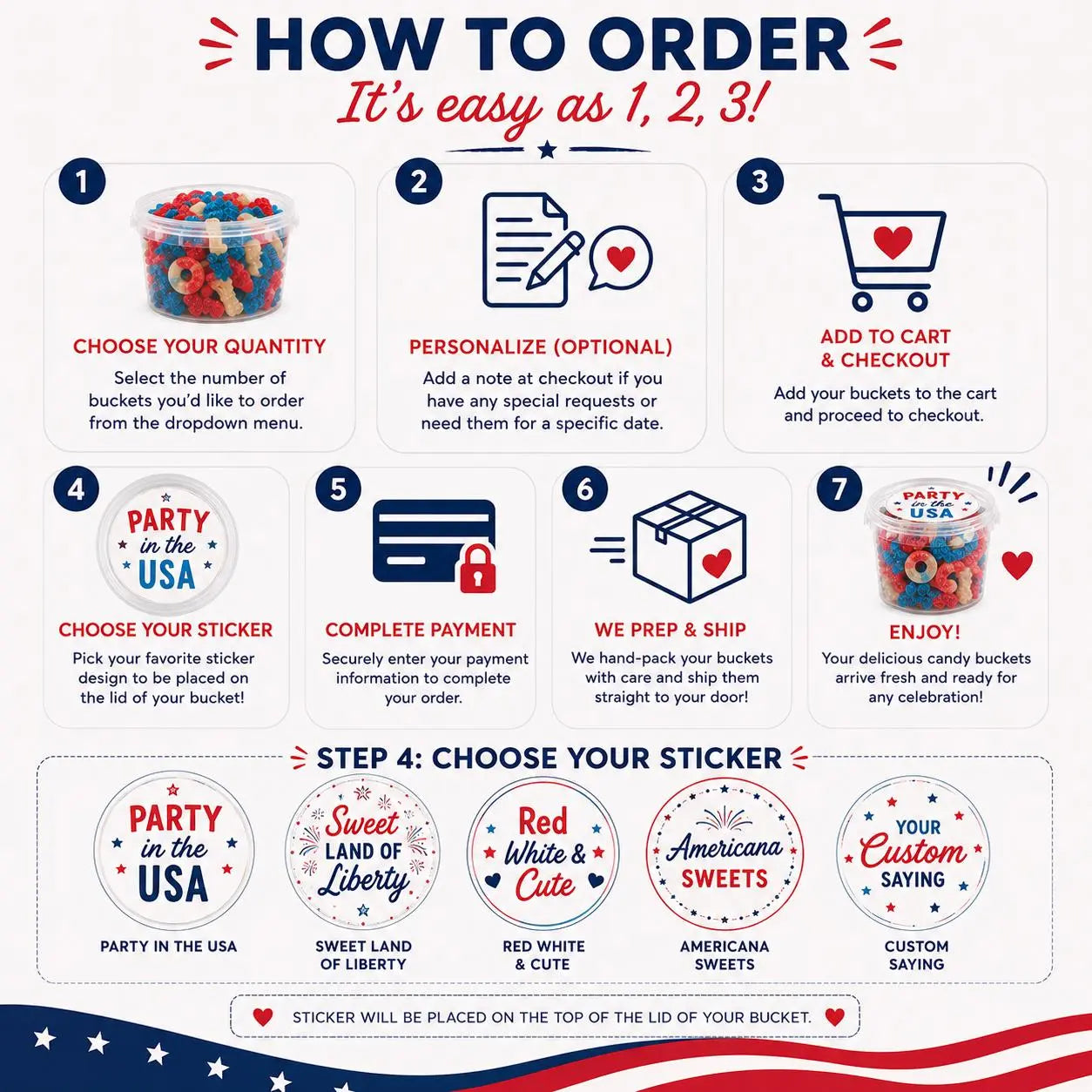 4th of July Candy Buckets Patriotic Party Favors Red White & Blue Candy Mix Party in the USA Favor Buckets BBQ Party Treats Twentynine Luxury