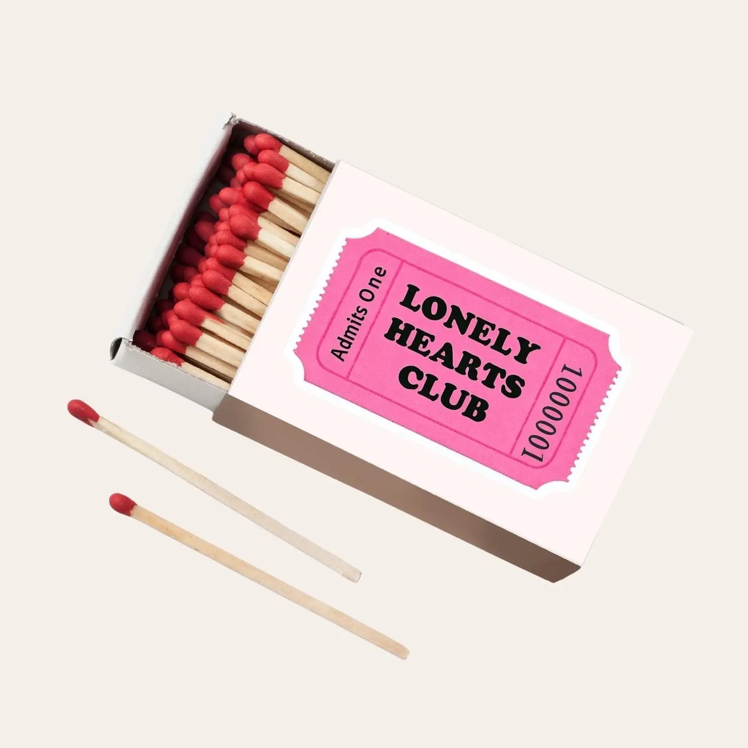 Lonely Hearts Club Matchboxes Fun Pink Ticket Design, Unique Wedding and Party Favors, Quirky Gifts for Events & Decor Twentynine Luxury