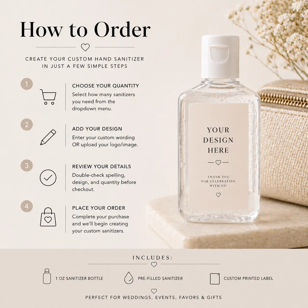 Custom Hand Sanitizer Favors Personalized Labels Wedding Favors Bridal Shower, Baby Shower, Party Favors Custom Logo Sanitizer Twentynine Luxury