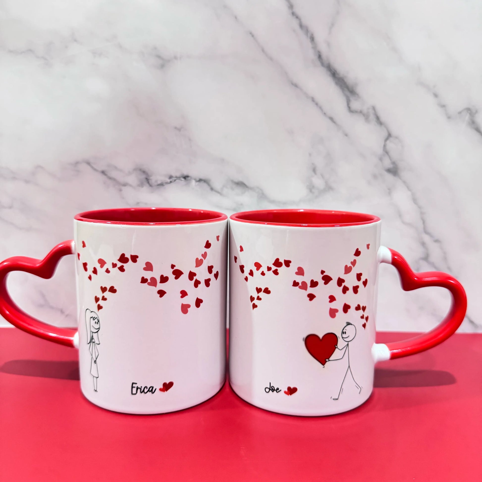 Custom Couple Mugs Set, Personalized Heart Handle Coffee Mugs, His & Hers Mug Set, Valentine’s Day Gift for Couples - Twentynine Luxury