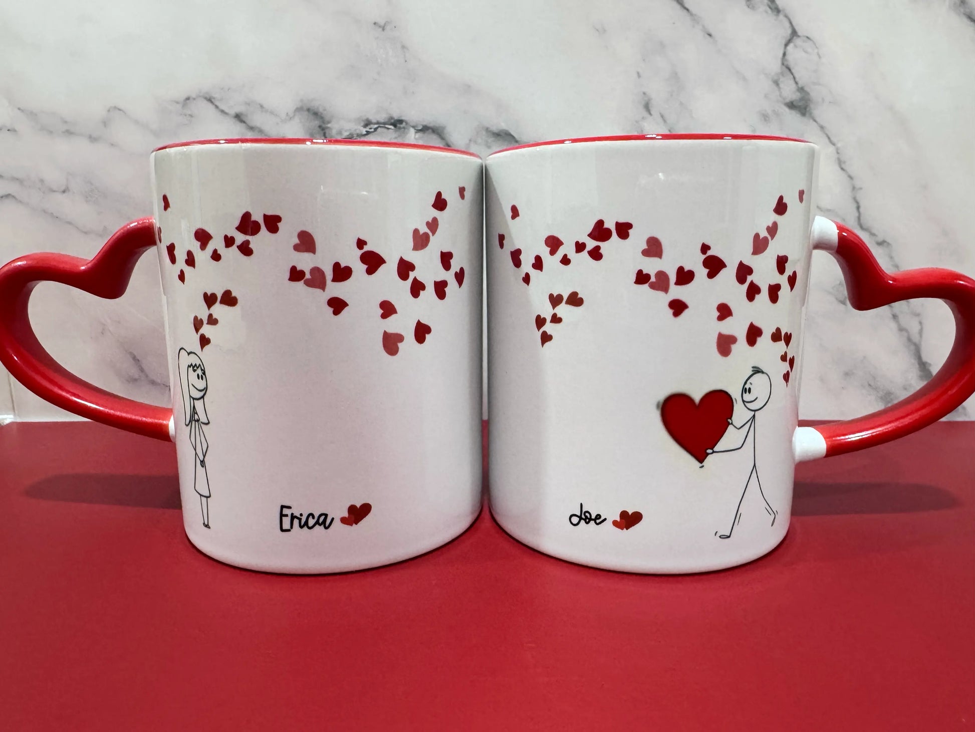 Custom Couple Mugs Set, Personalized Heart Handle Coffee Mugs, His & Hers Mug Set, Valentine’s Day Gift for Couples - Twentynine Luxury