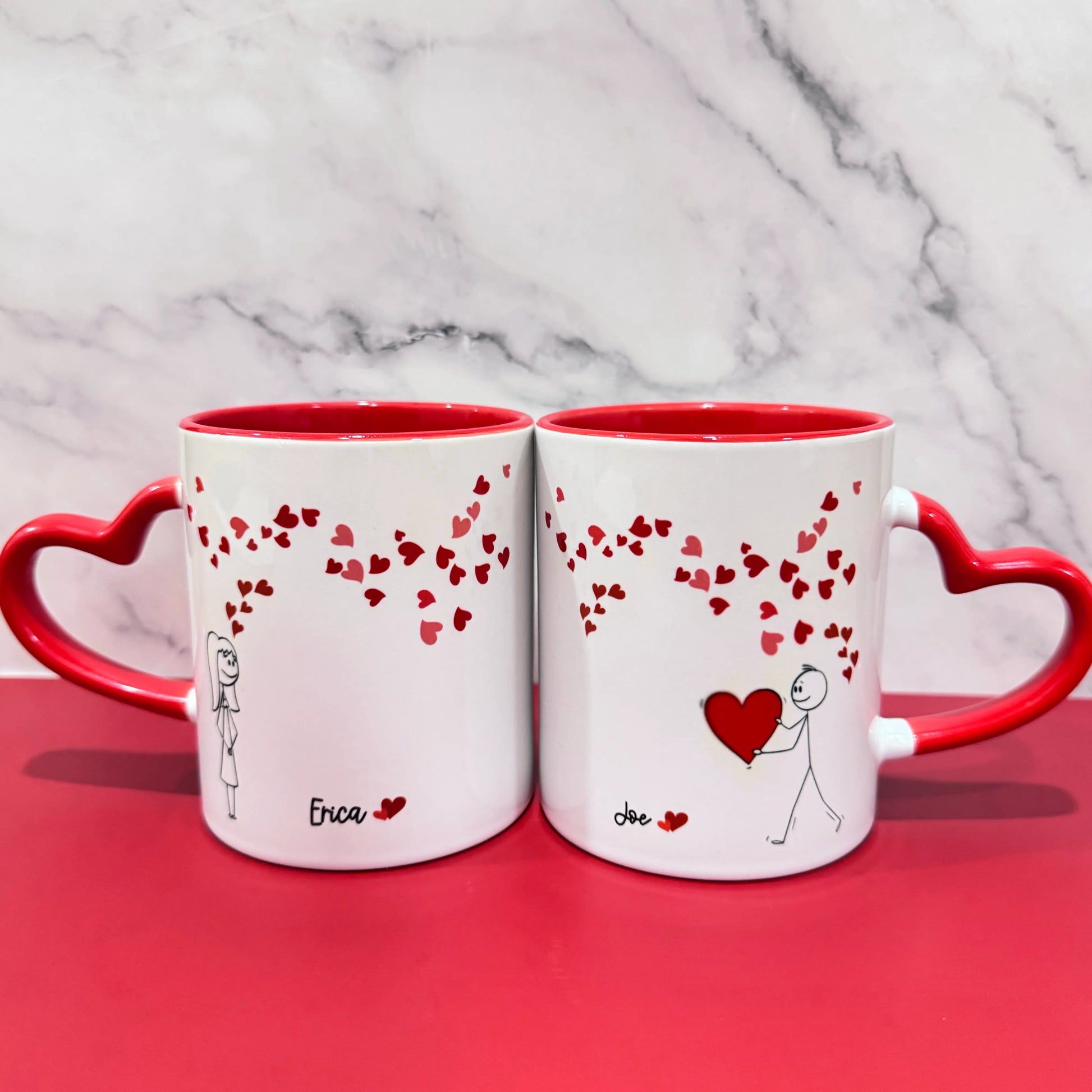 Custom Couple Mugs Set, Personalized Heart Handle Coffee Mugs, His & Hers Mug Set, Valentine’s Day Gift for Couples - Twentynine Luxury