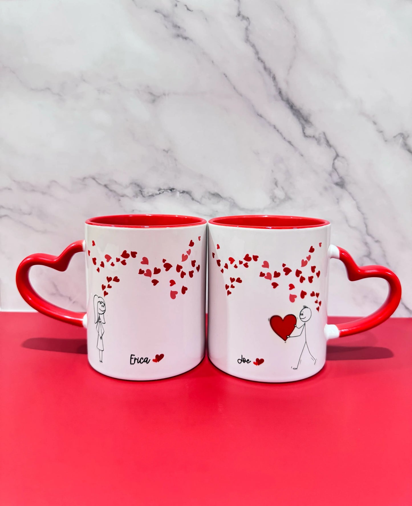 Custom Couple Mugs Set, Personalized Heart Handle Coffee Mugs, His & Hers Mug Set, Valentine’s Day Gift for Couples - Twentynine Luxury