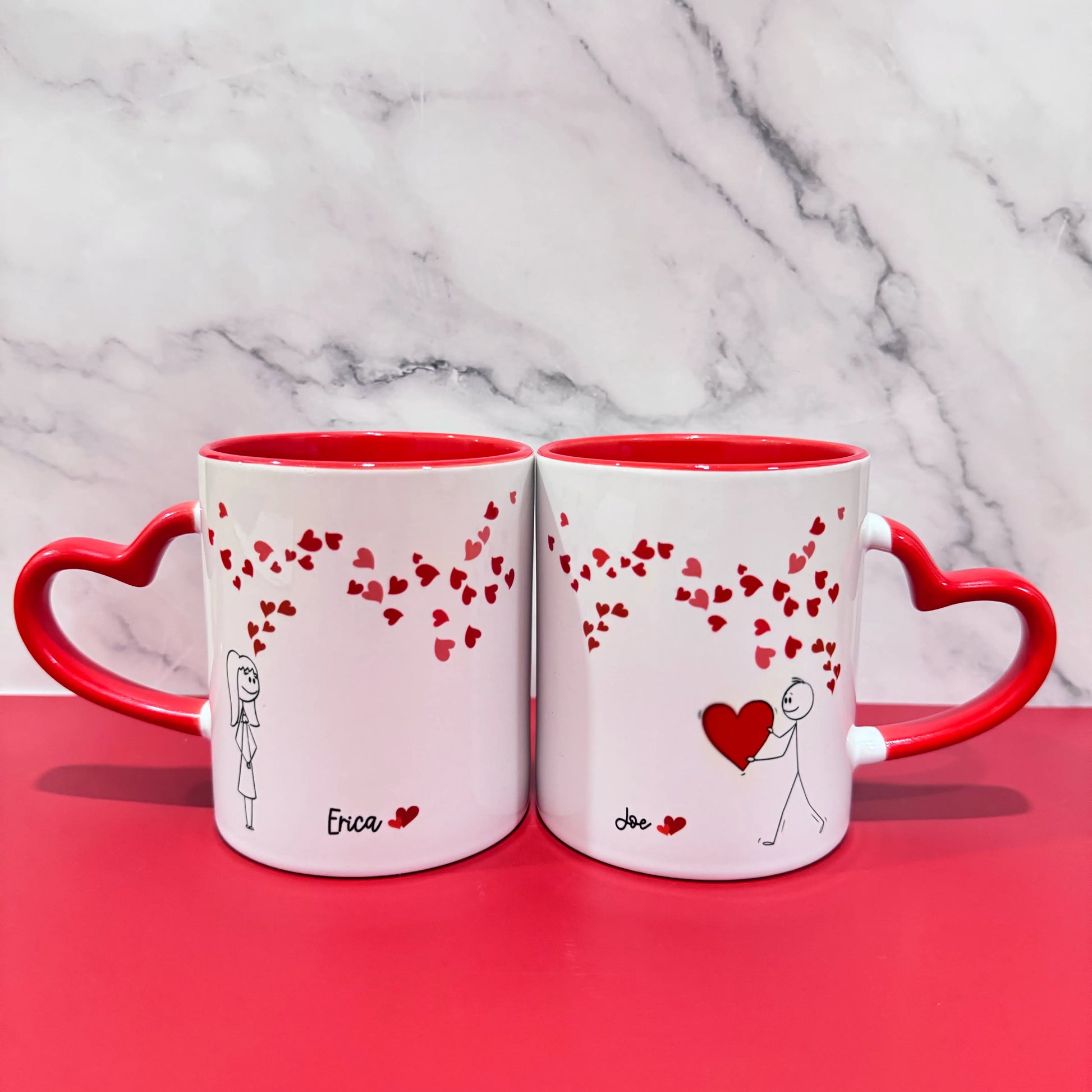 Custom Couple Mugs Set, Personalized Heart Handle Coffee Mugs, His & Hers Mug Set, Valentine’s Day Gift for Couples - Twentynine Luxury