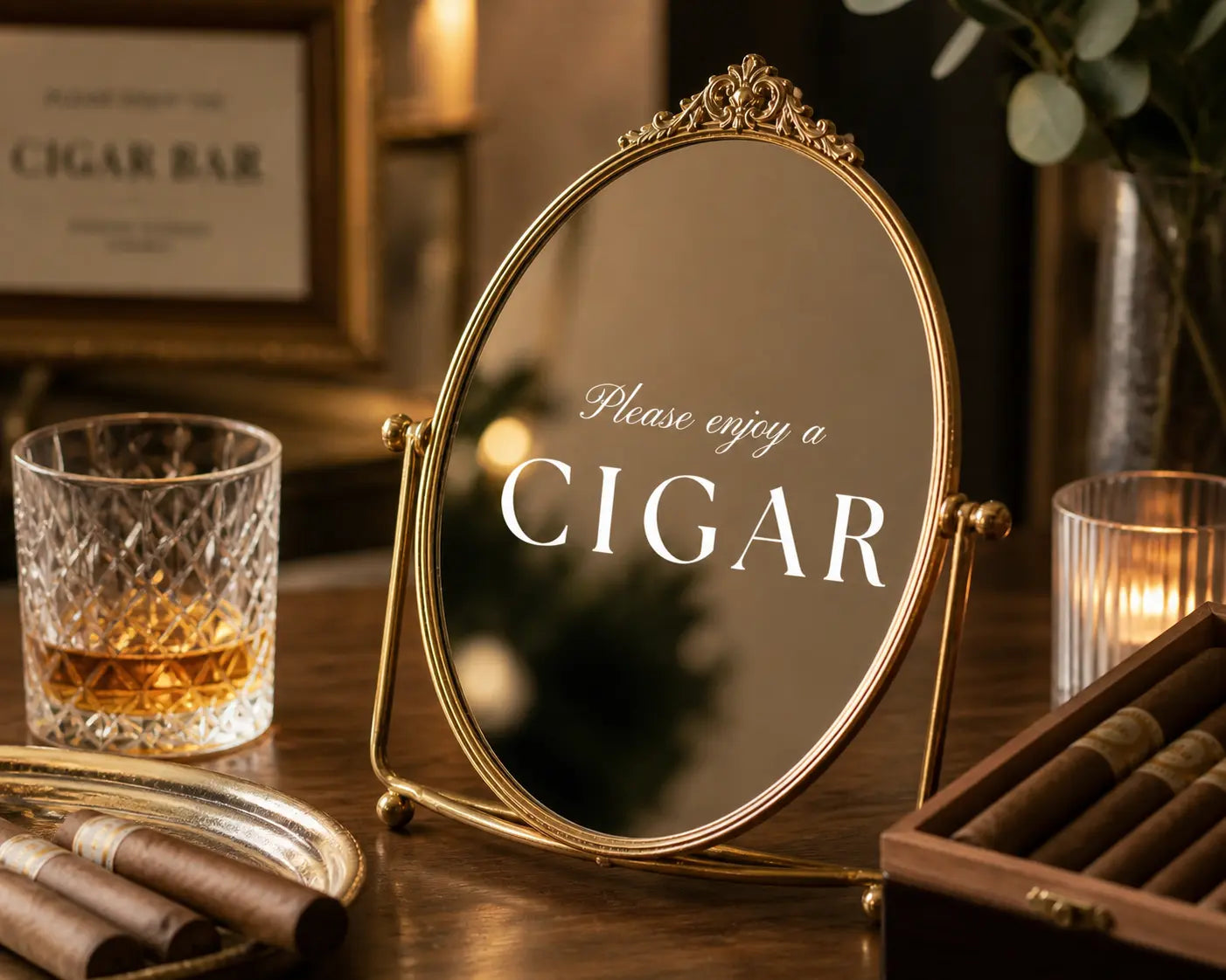 Cigar Bar Mirror Sign Wedding Cigar Bar Decor Groom’s Suite Sign Bachelor Party Decor Vinyl Mirror Label (No Customization) Twentynine Luxury
