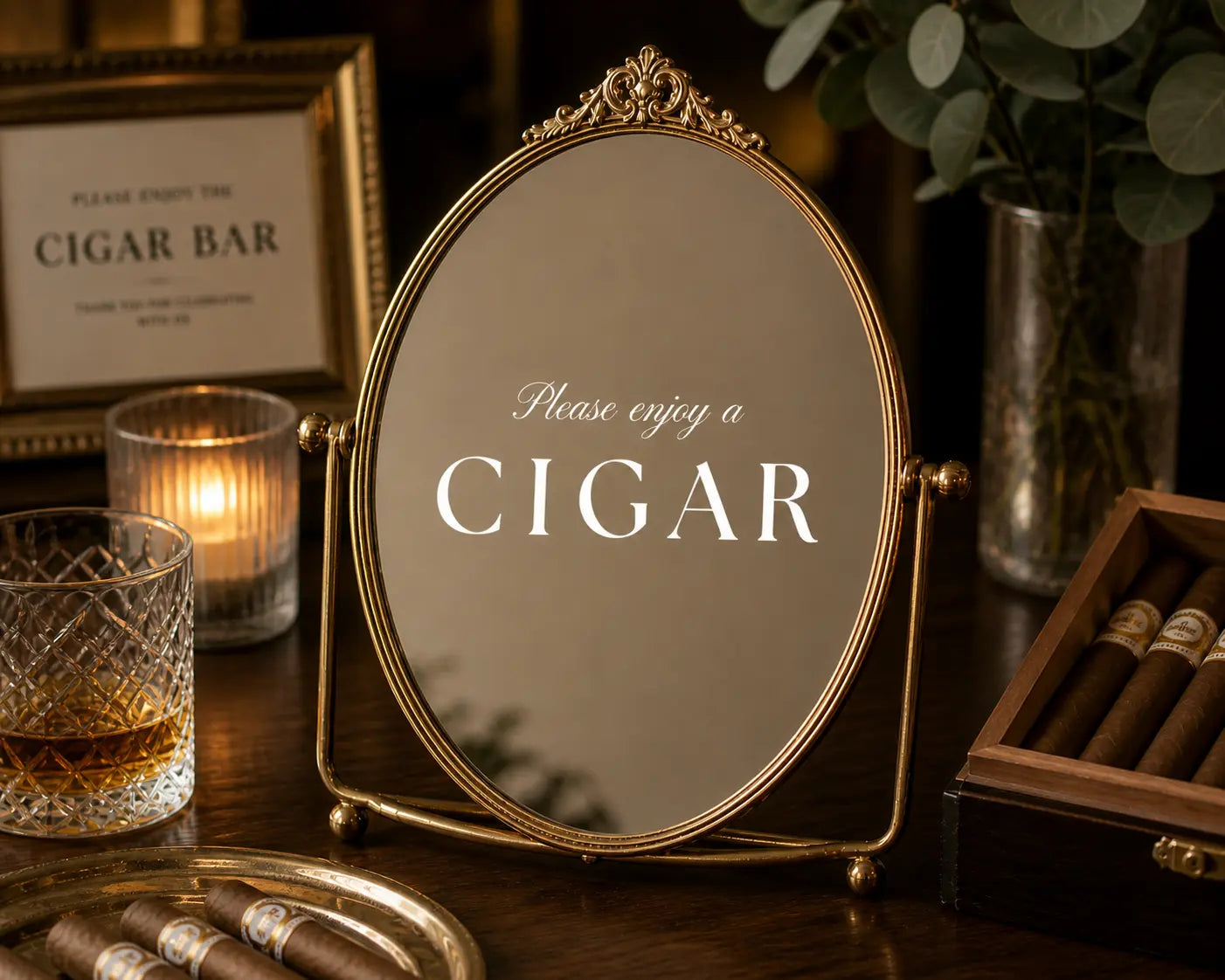 Cigar Bar Mirror Sign Wedding Cigar Bar Decor Groom’s Suite Sign Bachelor Party Decor Vinyl Mirror Label (No Customization) Twentynine Luxury