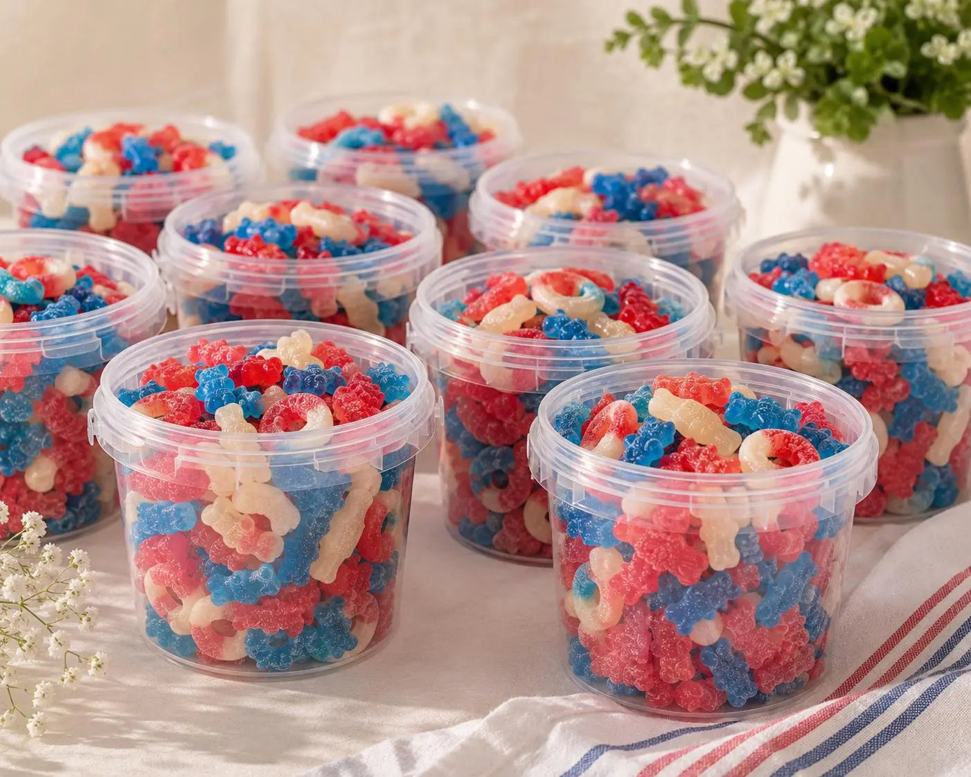 4th of July Candy Buckets Patriotic Party Favors Red White & Blue Candy Mix Party in the USA Favor Buckets BBQ Party Treats Twentynine Luxury