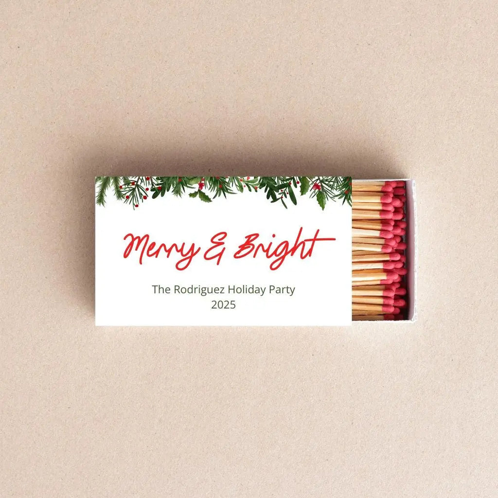 Merry & Bright Christmas Matchboxes – Personalized Holiday Party Favors Twentynine Luxury
