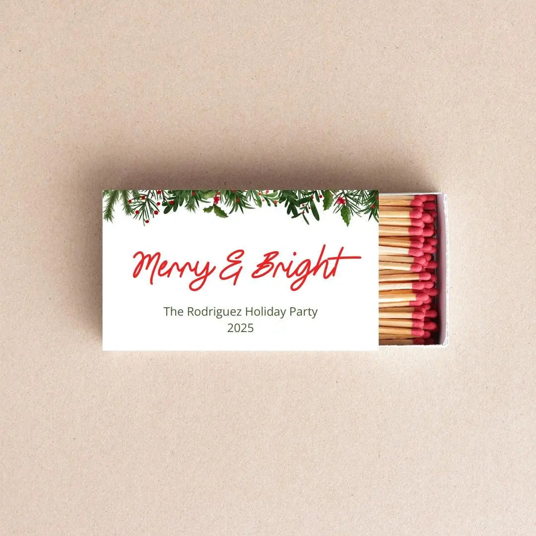 Merry & Bright Christmas Matchboxes – Personalized Holiday Party Favors Twentynine Luxury